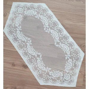 Güllü Desene Örme Kısa Runner Örtüsü 40 x 90 cm Krem