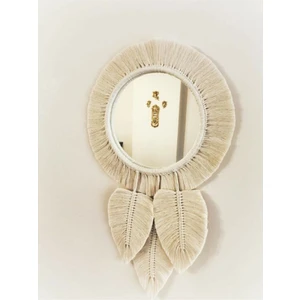 Yaprak Tasarımlı Bohem Ayna Makrome Yaprak Detaylı Makrome Duvar Süsü