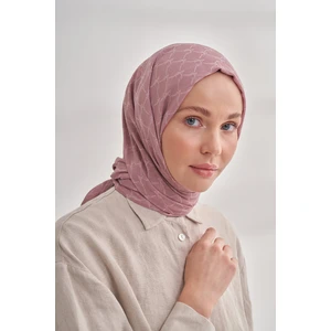 Zincir Desenli Cotton Monogram Şal - Pudra