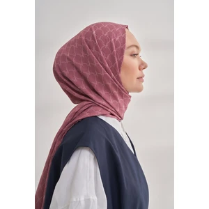 Zincir Desenli Cotton Monogram Şal - Gül Kurusu