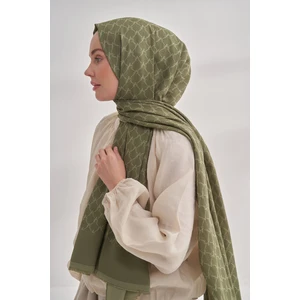 Zincir Desenli Cotton Monogram Şal - Keten Yeşili