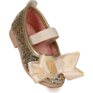 Kiko Kids Panı Fiyonk Lastikli Kız Bebek Babet Ayakkabı Altın