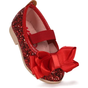 Kiko Kids Panı Fiyonk Lastikli Kız Bebek Babet Ayakkabı Kırmızı