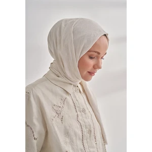 Zincir Desenli Cotton Monogram Şal - Krem