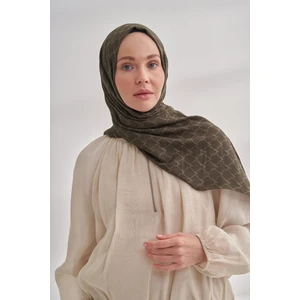 Zincir Desenli Cotton Monogram Şal - Haki