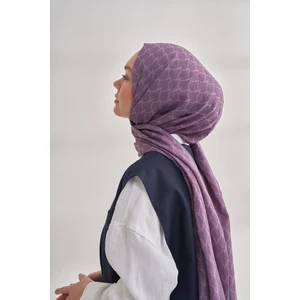 Zincir Desenli Cotton Monogram Şal - Leylak