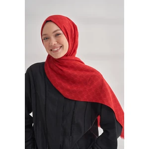 Zincir Desenli Cotton Monogram Şal - Kırmızı