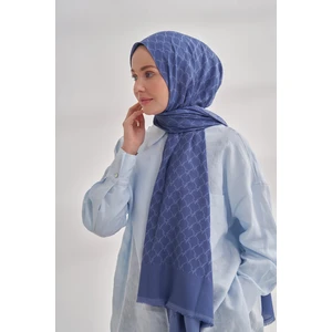 Zincir Desenli Cotton Monogram Şal - Indigo