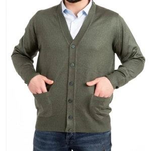 Mihman Butik Erkek Haki Ince Yün Triko Örgü Baba Hırka