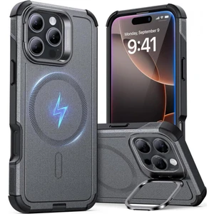 iPhone 16 Pro Max Kılıf Cyber Tough Halolock Magsafe Standlı Silikon - Gri