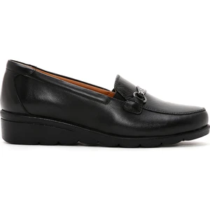 Kadın Siyah Dolgu Topuklu Tokalı Deri Comfort Ayakkabı 25SFD410118