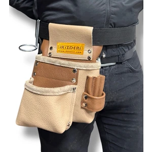 İKİZ DERİ Hakiki Deriden Elektrikçi Usta Önlüğü Bej-Açık Kahve