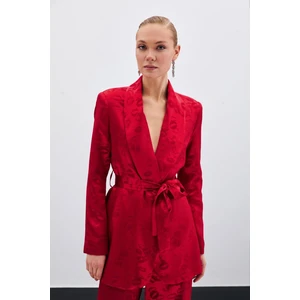 Jakarlı Şal Yaka Bağlamalı Kadın Ceket 1693-6564