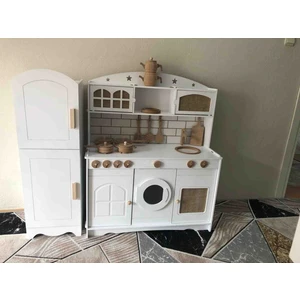 Özka Hobyy Wood Beyaz  Tencere ve Tava Setli Mutfak