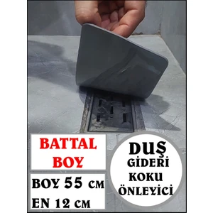 Kötü Koku Önleyici Uzun Duş Gideri Silikon Mat Duş Gideri Kapağı Tıpası Böcek Önleyici BATTAL BOY GRİ 55 cm X 12 cm