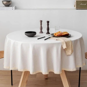 Zeren Home Güpür Detaylı Dertsiz Yuvarlak Masa Örtüsü Krem