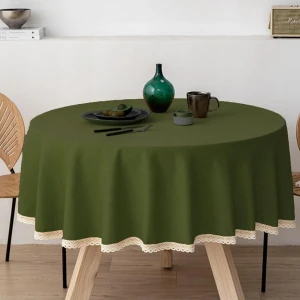 Zeren Home Güpür Detaylı Dertsiz Yuvarlak Masa Örtüsü Yeşil