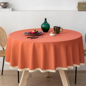 Zeren Home Güpür Detaylı Dertsiz Yuvarlak Masa Örtüsü Kiremit