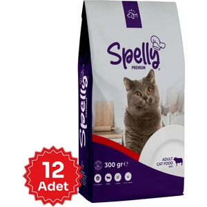 12 adet x Spelly Premium Yetişkin Kedi Maması - Biftek (0,3kg)