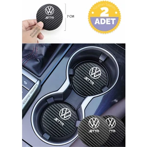 Volkswagen Jetta Yazılı Siyah Karbon Araç Bardak Altlığı Volkswagen Logolu Jetta Için Şık ve Spor 7 cm Tasarım 2 Adet