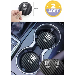 Fiat Egea Siyah Karbon Araç Bardak Altlığı Fiat Logolu Egea Özel Üretim 2 Adet 7 cm