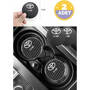 Kocamın Tasarımı Toyota C-Hr Siyah Karbon Bardak Altlığı 2 Adet Toyota Logolu C-Hr Yazılı 7 cm Için Özel Tasarım