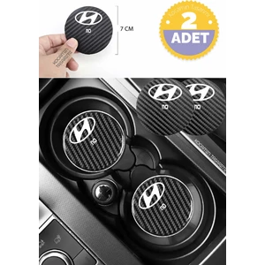 Hyundai I10 Modeline Özel Siyah Karbon Bardak Altlığı Hyundai Armali I10 2 Adet 7 cm Spor Şıklığı Için