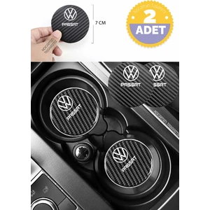 Volkswagen Passat Siyah Karbon Bardak Altlığı Volkswagen Logolu Passat Yazılı Dayanıklı 7 cm Tasarımı 2 Adet
