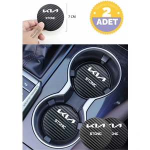 Kocamın Tasarımı Kia Stonic Siyah Karbon 7 cm Bardak Altlığı Kia Stonic Özel Dayanıklı ve Şık Tasarım 2 Adet