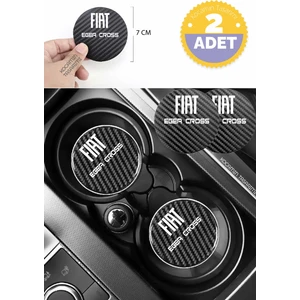 Fiat Egea Cross Yazılı Karbon Bardak Altlığı Fiat Armali Egea Cross Için Spor ve Şık 7 cm 2 Adet Tasarım