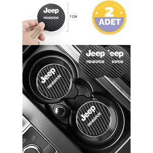 Kocamın Tasarımı Jeep Renegade Siyah Karbon 7 cm Bardak Altlığı Jeep Yazılı Renegade Logolu 2 Adet Dayanıklı Şık Tasarım