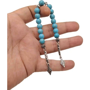 Han Ticarethane Gümüş Renk Kombinli Doğal Firuze Taşı Zaza Tesbih