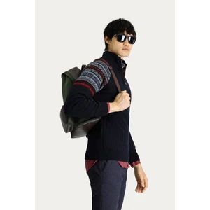 Bato Yaka Slim Fit Dar Kesim Fermuarlı Desenli Triko Kazak