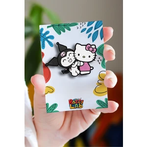 Rozzy Lab Hello Kitty And Kuromi Pin - Rozet - Ahşap - Broş - Yaka Çanta Aksesuar