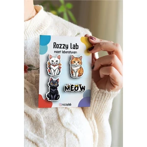Rozzy Lab 4'lü Kedi Rozet Set Kediler Siyah Beyaz Sarı - Rozet - Broş - Yaka Çanta Aksesuar