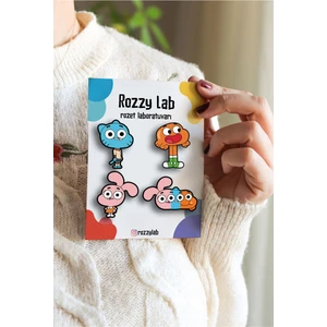 Rozzy Lab Gumball 4lü Rozet Set - Gumball Darwin Anais Watterson - Broş - Yaka Çanta Aksesuar