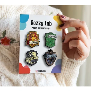 Rozzy Lab Hogwarts 4lü Rozet Set - Gryffindor Slytherin Hufflepuff Ravenclaw - Broş - Yaka Çanta Aksesuar