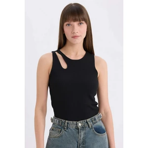 Slim Fit Dar Kesim Bisiklet Yaka Fitilli Kaşkorse Siyah Atlet A3422AX25SP