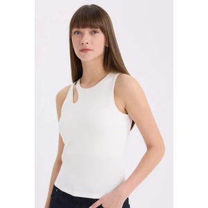 Slim Fit Dar Kesim Bisiklet Yaka Fitilli Kaşkorse Beyaz Atlet A3422AX25SP