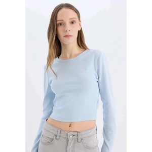 Fitted Basic Düz Ribana Uzun Kollu Tişört E7797AX25SP