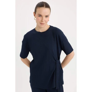 Relax Fit Bisiklet Yaka Basic Düz Bürümcük Kısa Kollu Tişört D5446AX25SP