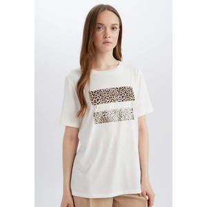 Regular Fit Bisiklet Yaka Leopar Baskılı Kısa Kollu Tişört D8925AX25SP