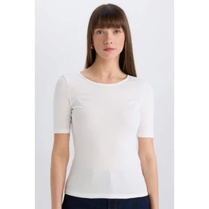 Slim Fit Dar Kesim Bisiklet Yaka Basic Düz Fitilli Kaşkorse Kısa Kollu Tişört E5776AX25SP