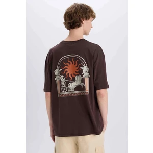 %100 Pamuk Oversize Geniş Kalıp Bisiklet Yaka Sırt Baskılı Kısa Kollu Tişört Z6082AZ25SM