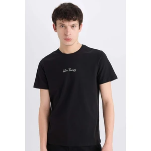 %100 Pamuk Slim Fit Dar Kesim Bisiklet Yaka Baskılı Kısa Kollu Tişört X3932AZ25SM