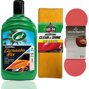 Turtle Wax Carnauba Sıvı Cila Boya Koruyucu 500ML + Yüzey Parlatma Cila Havlusu 50X70 + Cila Süngeri