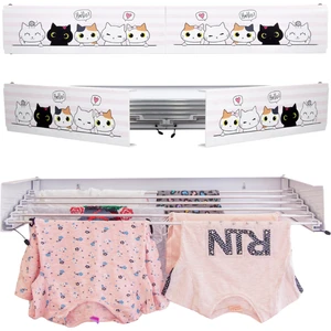 Duvara Monte Katlanabilir Çamaşır Kurutma Askısı, Akordiyon Çamaşırlık (Hello Cat)