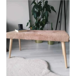 Ahşap Ayaklı Handmade Geniş Oturum  kahverengi Welsoft Kumaş Pofidik Puf Bench ,ayak Ucu Uzatmalık,berjer