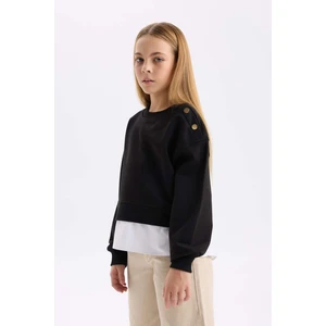 Kız Çocuk Relax Fit Bisiklet Yaka Etek Ucu Detaylı Sweatshirt D0703A824AU