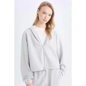 Coool Loose Fit Basic Düz Kapüşonlu Fermuarlı Sweatshirt E1464AX24WN
